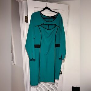 Lane Bryant Green Cut Out Dress with Black Piping